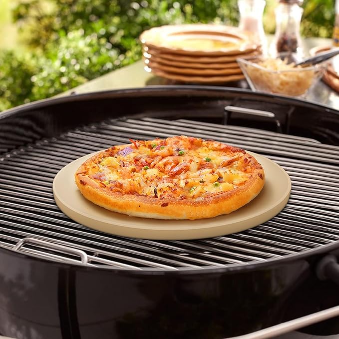 Unicook Small Pizza Stone 10.25 Inch for Oven and Grill, Round Baking Stone, Thermal Shock Resistant Cordierite Oven Pan with Plastic Dough Scraper, Ideal for Cooking Pizza, Bread