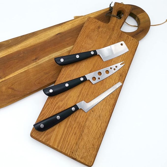 Cheese Knife Set, MATTSTONE HILL Cheese Knives - Soft & Semi Hard Cheese Knife, Soft Cheese Slicer, Cheese Cleaver, Premium Stainless Steel, Black Handle