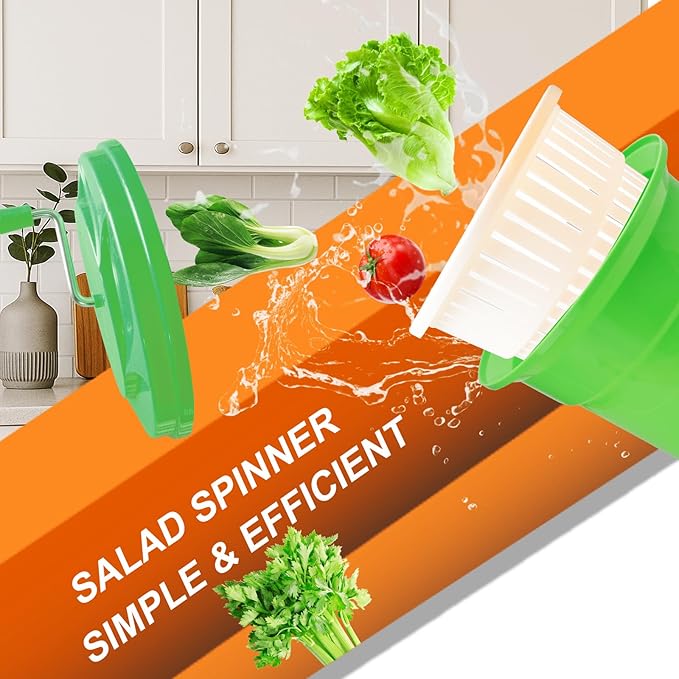 5 Gallon Salad Spinner,Large Capacity Vegetable Friuts Salad Dryer,Commercial Manual Salad Mixer for Restaurants Kitchen & Catering,Green & Orange. (Green, 5 Gallon)