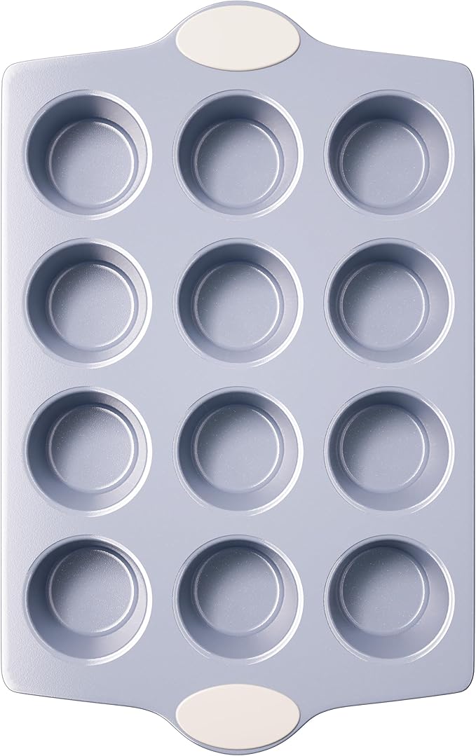 BRONYPRO 12-Cup Non Toxic Nonstick Ceramic Muffin Pan & Cupcake Tin, PFOA & PFOA Free, Heavy Duty Rust-Resistant Aluminized Steel, Oven Safe, Cream White