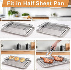 Cooling Rack for Baking 3 Tiers, 16" x 10" Cookie Cooling Wire Rack Stackable Collapsible Nonstick, Stainless Steel Baking Cooking Cooling Racks with Optimum Air Flow, Black