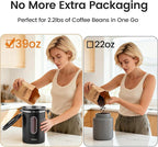 Veken Large Coffee Canister with Window, Kitchen Food Storage Airtight Stainless Steel Container for 2.2lbs Coffee Beans, Grounds, Rice,Tea, Flour, Cereal, Sugar Jars,Date Tracker and Scoop 39oz,Black