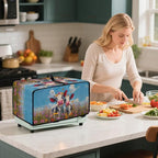 Cow Butterfly Flower Print Toaster Oven Cover, Dust-proof Heat-resistant Air Fryer Cover with Accessory Pockets, Kitchen Small Appliance Protector, (Medium-16.1*19.71*10 inches)