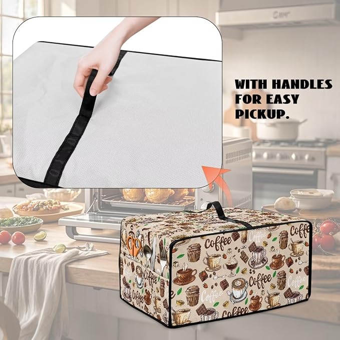 Coffee Chocolate Cake Print Toaster Oven Cover with Top Handle, Heavy Duty Dust-proof Microwave Oven Cover Compatible with Most Toasters Ovens (Small-14.5 * 18.46 * 9 inches)