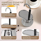 Uncoated 4 Cup Single Tube Moka Pot 304 Thickened Stainless Steel Mini Coffee Maker Stovetop Espresso Coffeemaker Italian Classic Style Brewing Greca Cafe Mocha for Camping Travel Home 310ml