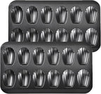 Madeleine Pans for Baking (2-Pack) 12 cup Madlen Mold Makes Shell Shape Cake Cookies Nonstick Carbon Steel Madeline Tray for Oven Black
