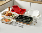 Ceramic Baking Casserole Dish with Handles, Large 9x13 inch Pan and Middle Baking Pan - Porcelain Serving Bakeware Set (Farmhouse White)