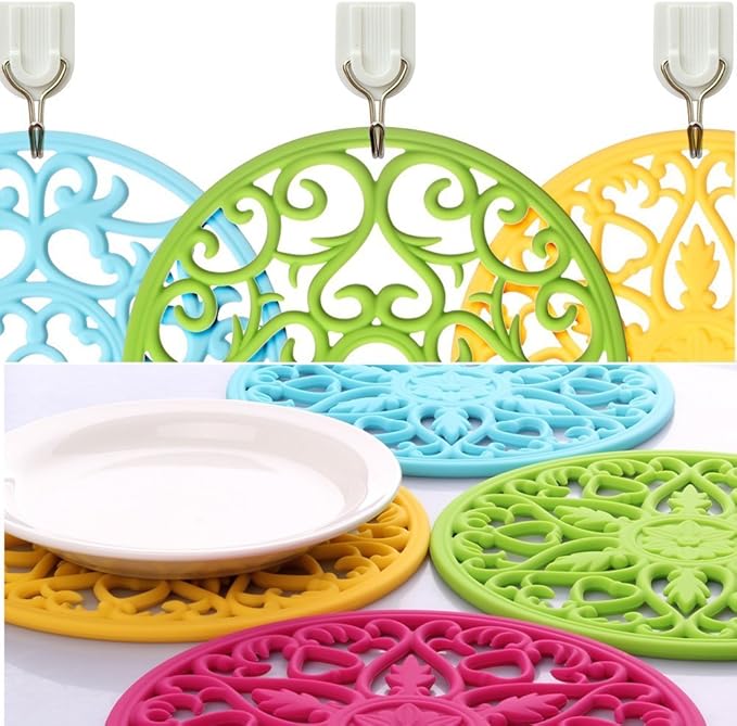 ME.FAN Trivets for Dishes/Pots/Pans, 3 Pcs Silicone Mats, Flexible/Durable/Non Slip Hot Pads to Protect Table and Counter Top (Mint Green)