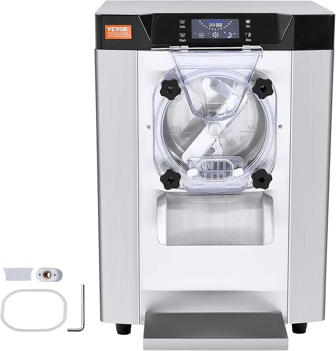 VEVOR Commercial Ice Cream Machine, 12 L/H Yield, 1713W Single Flavor Countertop Hard Serve Ice Cream Maker, 4.5L Stainless Steel Cylinder, LED Panel Auto Clean Pre-cooling, for Restaurant Snack Bars