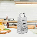 Hemoton Stainless Steel 4-Sided Kitchen Grater Vegetable Slicer and Cheese Shredder with Non-Slip Handle for Efficient Food Prep
