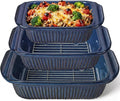 Artena Casserole Dishes For Oven, Ceramic Baking Dish, Large Lasagna Pan With Handles, Baking Pan Casserole Dish, Rectangular Bakeware Deep, Set Of 3 (5.1Qt/2.3Qt/1.1Qt) (Blue - Baking Dish With Rack)