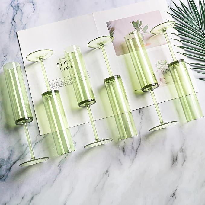 12 PCS Green Champagne Flutes Plastic 5.4OZ Clear Acrylic Champagne Glasses Long Stem Champagne Flutes Sparkling Wine Glasses Sage Green Champagne Glasses FOR Wedding Cocktail Cups Cava Prosecco