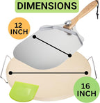 Round Pizza Stone for Oven 16 inch - Large Pizza Stone for Grill with Handles, Metal Pizza Peel & Dough Tool - Baking Stone for Bread - Oven Stones - Pizza Making Set