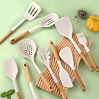 Silicone Kitchen Utensils Set 10 Piece, Heat Resistant, Non-Stick, Wooden Handle Cooking Tools