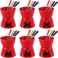 Mudder 6 Pieces Fondue Mug Ceramic Pot and 24 Pieces Forks Set for Melting Chocolate, Cheese, Broth or Tapas on Christmas Gift Valentine's Day(Red)