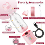 2PCS Portable Personal Blender 17 OZ/500 ML Juicer, 175W Personal Size Blender, Ideal for Smoothies, Ice Blending, Juicing, and Food Processing, Compact, Convenient, and Versatile (Pink&White)