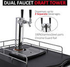 Beer Kegerator, Dual Tap Draft Beer Dispenser, Full Size Kegerator and Keg Beer Cooler With Shelves & Drip Tray & 4 Casters, Stainless Steel Keg Dispenser, 32°F- 50°F Temperature Control, 170L