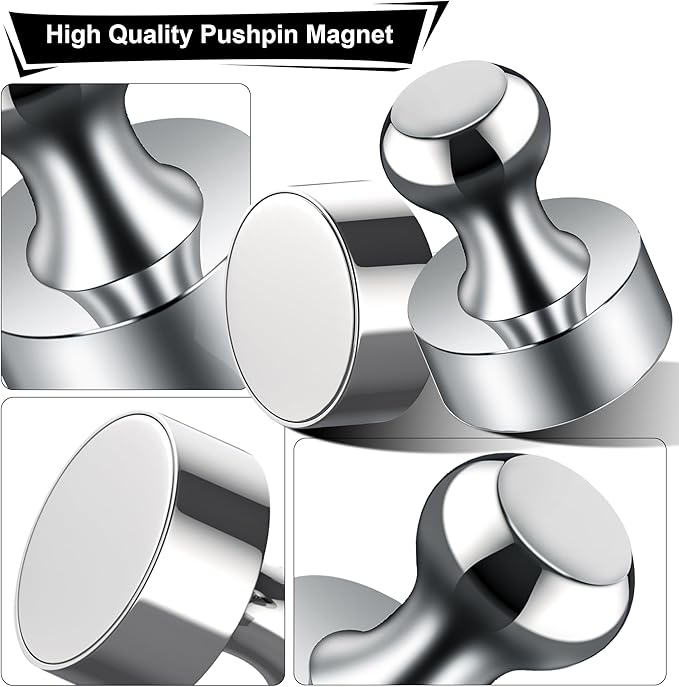 Tiergrade Metallic Magnets, Refrigerator Magnets, 20 Pack Silver Magnetic Push Pins, Strong Fridge Magnets, Multi-use Whiteboard Magnets Perfect for Kitchen Office Classroom
