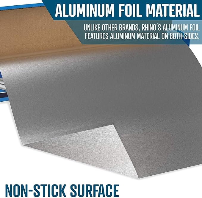 Rhino Aluminum Heavy Duty Aluminum Foil - 18 x 525 sf Roll, 25 Microns Thick - Commercial Grade & Extra Thick, Strong Enough for Food Service Industry (Pack of 1)