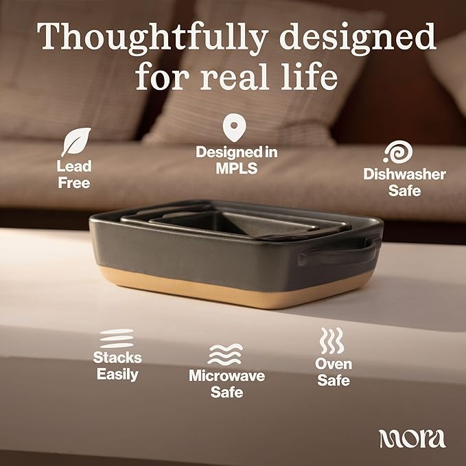 Mora Ceramic Set of 2 Baking Dishes For Casserole, Banana Bread, Brownies, Broiling, Roasting, and Baking. 7x11 in and Loaf Pans - Porcelain Serving Bakeware from Oven to Table. Freezer Safe - Thyme