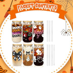 ANOTION Halloween Cups, 18oz Ghost Pumpkin Iced Coffee Mason Jar Mugs, Glass Tumbler with Lids Straws Gift Bags, Boo Basket Stuffers, Halloween Party Home Decorations & Gifts for Women Adults Kids