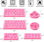 6 PCS Silicone Letter Molds, Non-Stick Number Alphabet Heart Rose Flower Fondant Molds for Chocolate, Candy, Cake Decoration, Cupcake Topper
