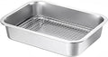 Stainless Steel Sturdy Roasting Pan with Cooling Rack – Oven, Toaster & Grill Safe, Deep Edge, Smooth Finish, Dishwasher Safe – Perfect for Turkey, Chicken, BBQ (12.4x8.5x2.8in)