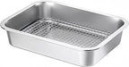 Stainless Steel Sturdy Roasting Pan with Cooling Rack – Oven, Toaster & Grill Safe, Deep Edge, Smooth Finish, Dishwasher Safe – Perfect for Turkey, Chicken, BBQ (12.4x8.5x2.8in)