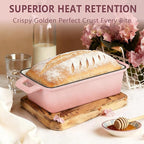 Wildone Enameled Cast Iron Bread Loaf Pan with Lid, 9x5 Sourdough Baking Pans for Homemade Bread, Cake, Meatloaf, Even Heating Bread Pans, 2-Piece Set, Pink
