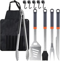 11-Piece Grill Tools Set, BBQ Grilling Accessories with Tongs & Spatua, Stainless Steel Portable Grill Tools Kit with Hooks & Apron Storage Bag for Camping, Grilling Gifts for Men Dad