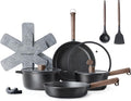 SENSARTE 14Pcs Pots and Pans Set Nonstick Cookware Set Kitchen Cooking Frying Pans with Stay-cool Handle, Dishwasher Safe, Induction Compatible, PFOA/PFOS Free, Black