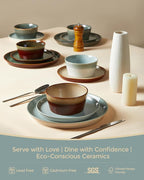 Pokini Dinnerware Sets for 8, Ceramic Plates and Bowls Set, Modern Artisan Dish Set, Microwave & Dishwasher Safe Dishware Set, Chip & Scratch Resistant Dinner Sets, Gradient Green