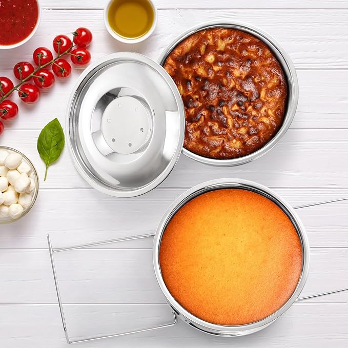 WUWEOT Stackable Steamer Insert Pans, 7.8 Inches Stainless Steel Pot-in-Pot Baking Pan, 2 Tier Pressure Cooker Accessories with Sling Handle and Silicone Gloves for Instant Pot