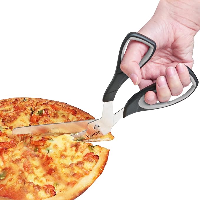 Asdirne Pizza Scissors, Pizza Cutter with Ultra Sharp Detachable Blade and Ergonomic Soft Grip, 10.3Inch, Black&Grey