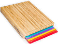 Cooler Kitchen Bamboo Cutting Board Set with 6 Color Coded Flexible Plastic Mats with Food Icons, Labeled Cutting Boards for Kitchen with Holder - BPA-Free Wooden, Dishwasher Safe, Large