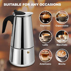 9 Cup Stovetop Espresso Maker Stainless Steel Moka Pot Stove Top Percolator Italian Coffee Makers Capable Mocha Greca Machine Cafe Classic Induction Cookers for Home and Camping 450ml 15oz