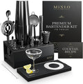Mixology Bartender Kit - 15Pcs Bar Set Cocktail Shaker Set w Black Bar Cart Accessories Stand - Shakers Bartending Gun Metal Black Tools, 24oz Shaker, 17 Recipe Cards, Martini Barware