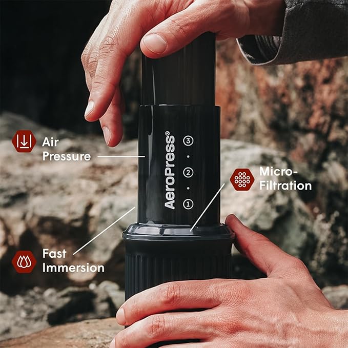 AeroPress Go, Extra Small Portable Coffee Maker Kit, Travel, Hiking & Camping, All-in-One French Press, Pour-Over & Espresso Style Manual Brewer, 2 Min Brew Makes a Less Bitter, More Flavorful Cup