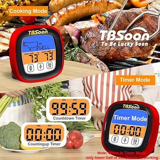 Multifunctional Digital Thermometer for Cooking,Food Thermometer+Thermometer Alarm+Kitchen Timer,Large Color Screen,Instant Read,Fast Response,grill bbq accessories,Kitchen Oven Meat Thermometer-DMT01