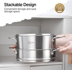 LOLYKITCH 5 Quart Stainless Steel Steamer Pot with Glass Lid, 3-Ply Steaming Pot for Cooking, 2 Tier Induction Steamer Pot for Tamales Seafood Vegetables Dumplings Stock Pot, Thick