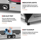 Techwood Electric Stove, Double Infrared Ceramic Hot Plate for Cooking, Two Control Cooktop Burner, Portable Anti-scald handles Suitable for Office/Home/Camp Use, 1800W Compatible for All Cookwares