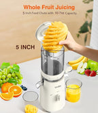 Juicer Machines, 2-in-1 Cold Press Juicer for Juice & Sorbet, suit for Vegetable and Fruit with 5-Inch Wide Chute, Powerful Masticating/High-Yield High Nutrients/Rev Mode/Easier Clean (White)