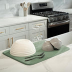 S&T INC. Dish Drying Mat XL, 18” x 24”, Absorbent Microfiber Kitchen Counter Mat, Dish Drying Pad for Dishes, Utensils, Pots and Pans, Extra Large, Sage Green