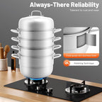 5-Tier Stainless Steel Steamer, 12.8 Inch Commercial Multi Tier Stainless Steel Cookware Pot Vegetable Meat Steamer Cooker Set w/Glass Lid for Steaming Shrimp & Miscellaneous Grains