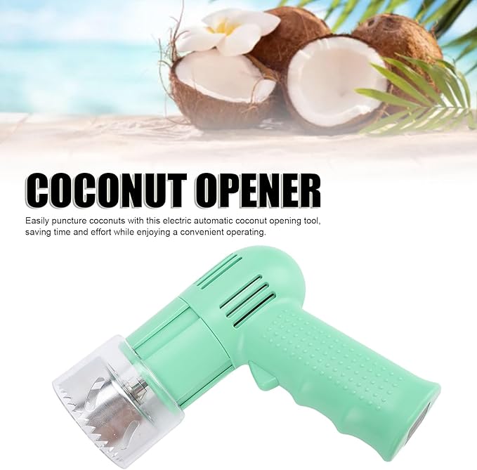 ASHATA Automatic Coconut Opener, Coconut Opener Tools Set, Stainless Steel Coconut Puncher, Coconut Meat Removal Tool, Electric Coconut Puncher Opening Tool for Young and Mature (Green)