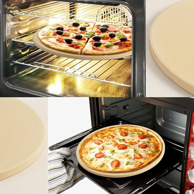 homEdge Pizza Stone Set, Heavy Duty Round Cordierite Baking Stone for Bread, Pizza, Thermal Shock Resistant Cooking Stone with Bamboo Pizza Peel Paddle for Oven and Grill-13 Inches (Diameter)