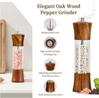 Acacia Wood Premium Acrylic Salt and Pepper Grinder Set 8 Inches Salt and Pepper Mill Set, Manual Mills- Wooden Shakers with Adjustable Ceramic Core 2 Pack for Kitchen Home Gift