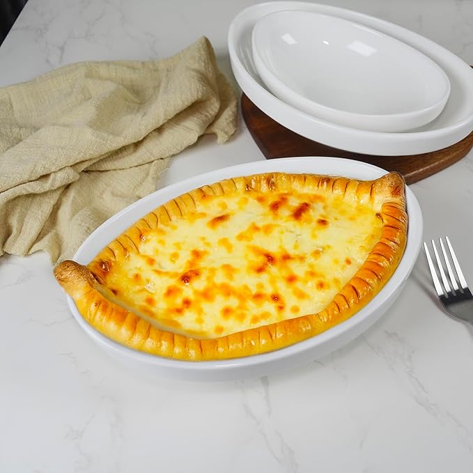 Au Gratin Baking Dishes 9'' x 6'', 28 OZ Ceramic Oval Baking Dish for Single Serving, Individual Casserole Dishes Oven Safe, Set of 4 Oval serving bowl for food, Side Dishes, Salad, Pasta