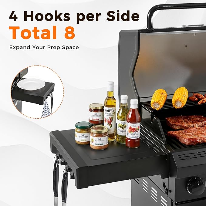 4-Burner Propane Gas Grill, 50,000 BTU Heavy Duty Outdoor BBQ Grill with Side Burner, Cast Iron Cooking Grates & Griddle for Backyard Barbecue