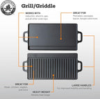 20 x 9 inch Large Reversible Seasoned Cast Iron Grill / Griddle